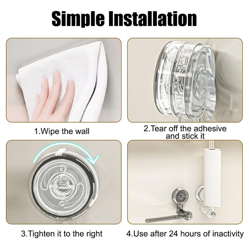 Paper Towel Holder, No Drill 180 Degree Rotatable Towel Rack