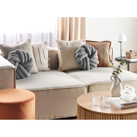 Beliani Modern Knotted Cushion Grey Bouclé Plush Wicker 31 x 31 cm Akola