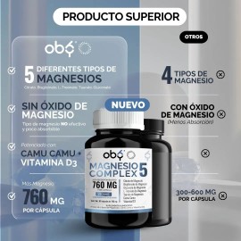 Magnesio Complex 5 Citrato Magnesio Polvo, Glicinato Magnesio, Treonato, Taurato, Gluconato, Malato Con Camu Camu, C Y Vitamina D3  Magnesium...      