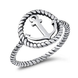 Classic Nautical Rope Twist Anchor Ring New .925 Sterling Silver Band Size 6