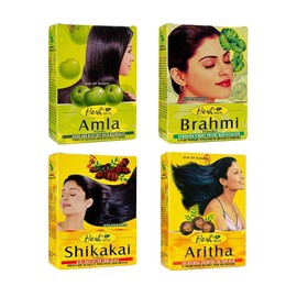 Hesh Herbal Amla Powder 100G, Brahmi Powder 100G, Shikakai Powder 100G, Aritha Powder 100G - 1 Complete Hair Care Combo Pack 4