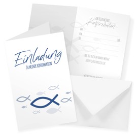 itenga Folding Cards Fish Blue DIN A6 Pack of 6 Invitations Menu Cards Postcards Confirmation for Boys and Girls