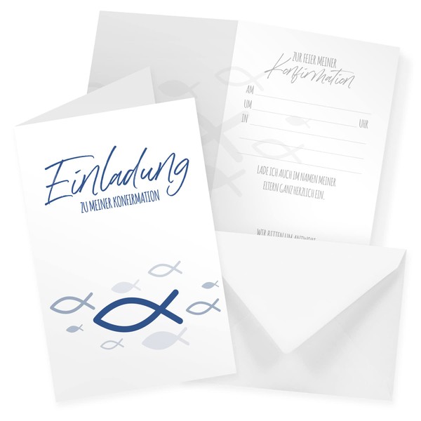 itenga Folding Cards Fish Blue DIN A6 Pack of 6