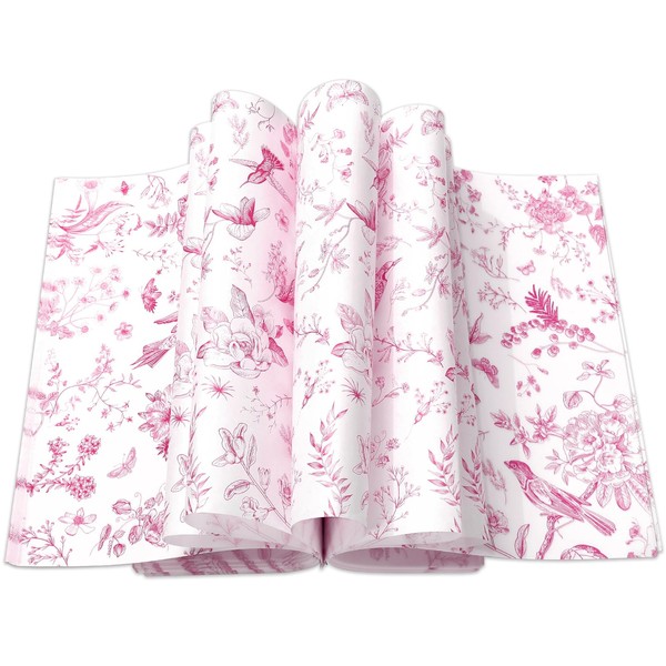JarThenaAMCS 150Pcs Pink Floral Wax Paper Chinoiserie Bird Flower Deli