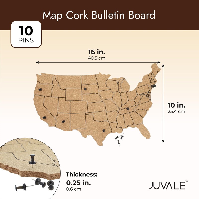 Juvale US Map Cork Board & Pin Board - 16