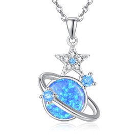 KINGWHYTE Planet Halskette 925 Sterling Silber Blauer Opal-Anhänger Himmlisch Stern Schmuck Geburtstagsgeschenke für Frauen