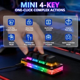 aikeec Mini teclado mecánico negro de 4 teclas para juegos, autoprogramación, teclados OSU para juegos de intercambio en caliente con cable de datos U