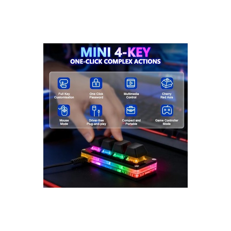 aikeec Mini teclado mecánico negro de 4 teclas para juegos,
