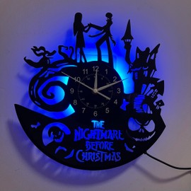 inthetime Jack and Sally Skellington LED Clocks 12 Inch The Nightmare Before Christmas 7 Colors Retro Wall Clock Kids Handmade Decoration Black