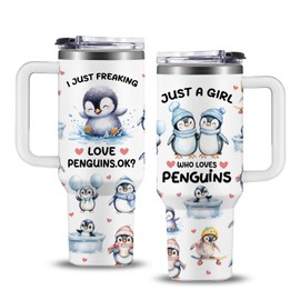 NIAXAUYT Penguin Gifts for Girls/Women, 40oz Penguin Tumbler with Lid and Straw, Birthday Gifts for Penguins Lovers Stuff, Just a Girl Who Loves Penguins Themed Gifts Cup
