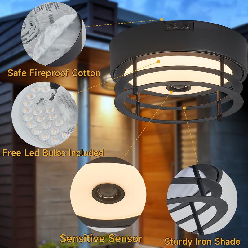 Yisuro Outdoor Ceiling Light with Motion Sensor Flush Mount Farm
