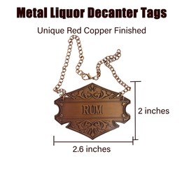 Decanter Tag with Adjustable Chain, Copper, 2.6 x 2 inches, Liquor Bottle Label (Rum tag)