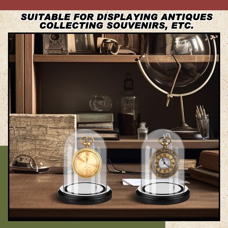 Beeveer 2 Pcs Pocket Watch Glass Display with Hooks Dome