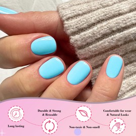 AddFavor Blue Press on Nails Short Fake Nails, 240pcs Acrylic Nails Press ons False Nails Short Press on Nails Square Glue on Nail Presson with Adhesive Tab for Women Fingernail Girls