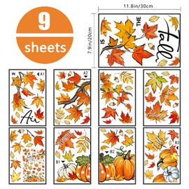Yovkky Fall is in The Air Maple Leaves Window Clings 9 Sheets, Autumn Pumpkin Patch Thankful Grateful Farmhouse Stickers Decals Decor, Blessed Thanksgiving Home Kitchen Decorations