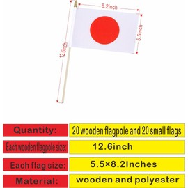 20 Pack Japan Flags Japanese Stick Flag Small Mini Handheld Flags with 12.6inch Wooden Poles for National Day, Club World Cup,Sports Events, Party Decorations (5×8 Inches)