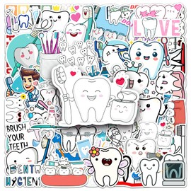Cartoon Dental Stickers Tooth Stickers Pack of 50 Skateboard Graffiti Stickers Motorcycles Bicycle Snowboard Luggage Laptop Car Suitcase for Children and Teenagers Waterproof Vinyl Stickers