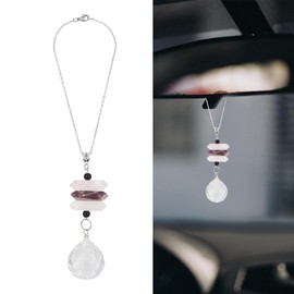 DELORIGIN Natural Amethyst Car Hanging Ornaments Quartz Crystal Car Pendant Charms Rainbow Glass Ball Dangle Suncatcher for Window Garden Home