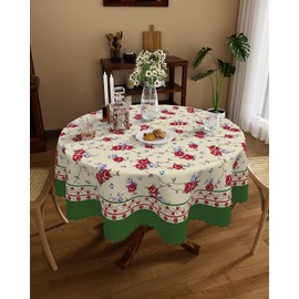 Round Tablecloth-60 Inch Dia-Waterproof Linen Table Cloth Round French Vintage Floral Farmhouse Tablecloths with Dust-Proof Wrinkle Resistant Anti-Scratch for Kitchen, Indoor and Outdoor Dining