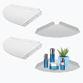 Acrylic Floating Corner Shelf Set of 4, clear small corner shelves for wall, suitable for Bathroom Kitchen Bedroom Office, with fixtures Included (21cm x 21cm)