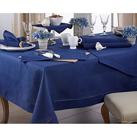 Navy Blue 100% Polyester Tablecloth with Hemstitched Border, 70"x180" Rectangular - (1 Piece).