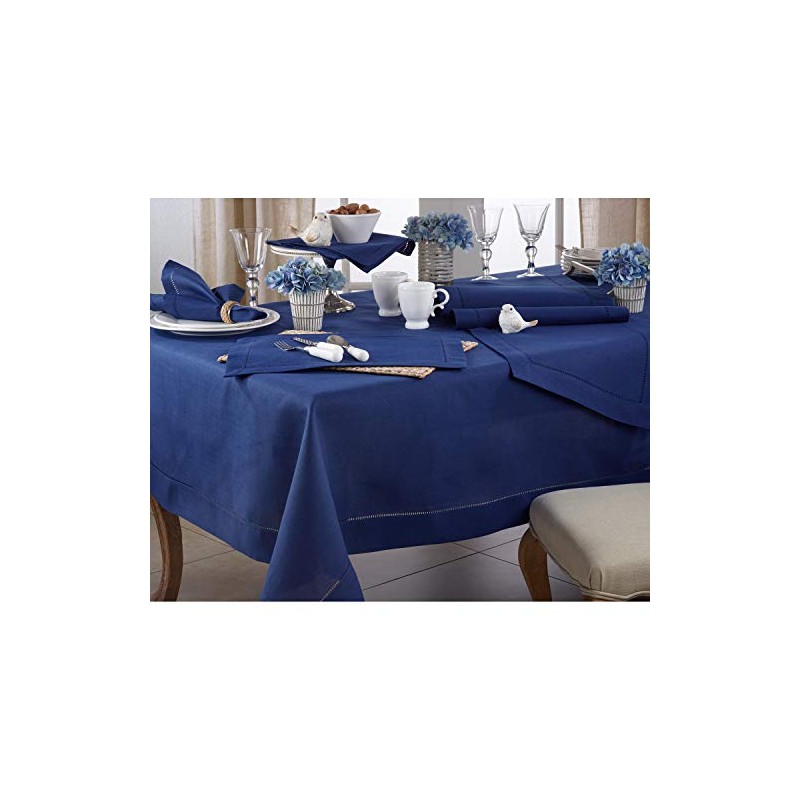 Navy Blue 100% Polyester Tablecloth with Hemstitched Border, 70"x180" Rectangular
