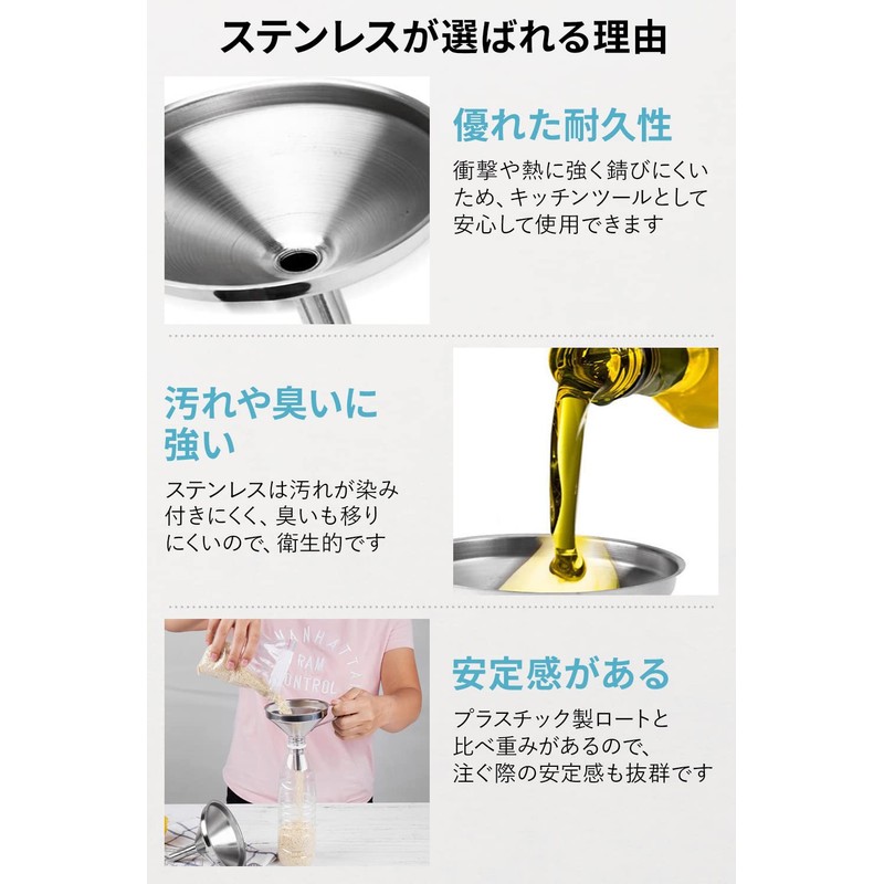 [bumbee] Stainless Steel Funnel with Filter, Oil Filter, Funnel, Kitchen
