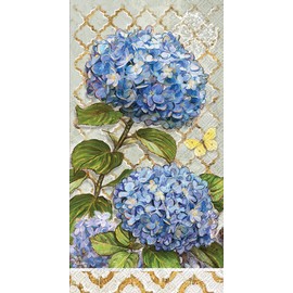 Blue Hydrangea Guest Towels 32 Count - Decorative Paper Napkins for Buffet Kitchen or Bathroom Fingertip Hand Towels | Blue Heirloom Flowers Design