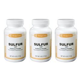 De La Cruz Pure Sulfur Powder - Commercial Grade Yellow Sulfur Powder for Multiple Purposes - 4 OZ (3 Bottles)