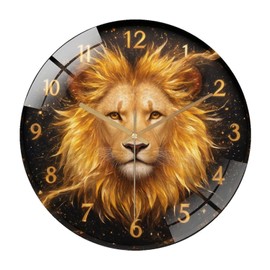 Lancholy 12-Inch Silent Tempered Glass Wall Clock, Golden Lion Clock Face Majestic Animal Head ” Silent Non-Ticking Clock, Battery Operated (AA Batteries Not Included), Artistic Home Decor