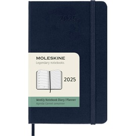 Moleskine Weekly Planner, Weekly Agenda with Space for Notes 12 Months 2025, Hard Cover and Elastic Closure, Sapphire Blue Color, Large Format 13x21 cm
