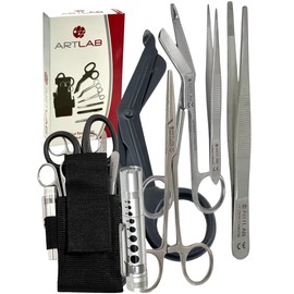 Artlab - Emt and First Responder Tool Kit Set of 6 :Adjustable Nylon Belt Pouch, Premium First Aid Gear: Emt Shears, 7.25" Bandage Scissors, 5.5" Forceps, 5.5"+4.5",Hemostat 5.5",Pen Light