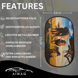 AIMAQ - Set of 2 Premium Car Sun Shade for Children with Animal Motif Safari UV Protection Sun Visor for Side Window / Window Screen - Sun and Heat with Animals: Elephant, Lion, Monkey, Zebra