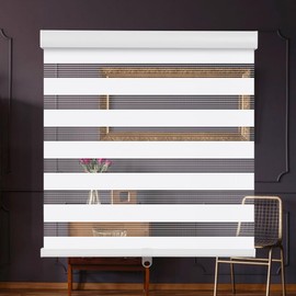 SMONTER Cordless Zebra Blinds for Windows Zebra Roller Shades with Metal Valance Free Stop Dual Layer Sheer Blinds Day Night Privacy Light Filtering, W42 x H72, White