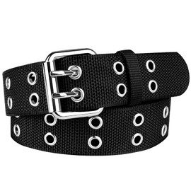 Drizzte Rivet Belt Plus Size 110-170 cm Fabric Belt Unisex Black Belt Men and Women, silver