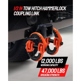 DAYDOOR 1/2" Safety Chain Connector Link, G80 Tow Hitch Hammerlock Coupling Link with 12000 lbs Capacity, Tow Chain Connector with Rubber Isolators for Trucks, Trailers, SUVs(2-Pack)(Orange)