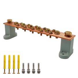 Copper Grounding Bar Kit, 7.8" Copper Bus Bar Ground Bus Bar with 16 Terminal Positions and UL Material BusBar Insulator T Posts