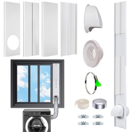 Dryer Window Vent Kit for 4 Inch Ducting, Adjustable Window Dryer Vent Kit with Outdoor Dryer Vent Cover for Sliding Windows Exhaust Ventilation (Up to 61 inches)