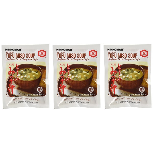Kikkoman Instant Tofu Miso Soup (Soybean Paste Soup with Tofu) -(9 Pockets in 3 Packs) (3.15 Oz)