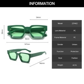 YAMEIZE 90s Sunglasses Retro Square with UV400 Protection Trendy Vintage Women Sunglasses Outdoor Green