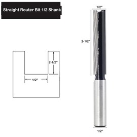 Extra Long Straight Router Bit 1/2 Shank, 1/2" Cut Dia, 2-1/2" Cut Length, Double Flute Straight Cut Router Bit, with Updated C3 Carbide, Great for Woodworking Groove, dado or Hollow by SICWOOD