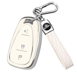 QBUC Key Fob Cover for Chevy, Car Key Fob Case with Keychain for Equinox 2018-2022 Sonic 2017-2020 Spark 2016-2022 Traverse Trailblazer Trax Accessories Protector (White)