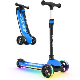 BELEEV Kids Scooter with LED Light-Up Wheels & Deck, 3 Wheel Folding Scooter for Toddlers Girls Boys Ages 3-12, Adjustable Handlebar, Lean to Steer, Extra Wide Wheel, Kick Scooter for Children (Blue)