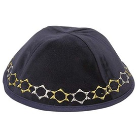 Majestic Giftware Soft Navy Velvet Kippah with Embroidered Gold and Silver Stars of David Trim - Yarmulkah for Boys - 4 Part