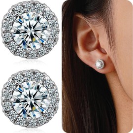 WOZNU Titanium Earrings with Screw Back, G23 Medical Stud Earrings, Hypoallergenic Health Stud Earrings, CZ Earrings for Sensitive Ears, Fashion Women Men Jewellery