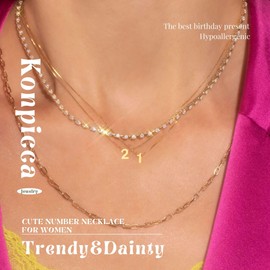 Konpicca Gold Number 3 Necklace for Women 1mm Box Chain With Small Number Pendant Choker Necklace Cute Jewelry for Her