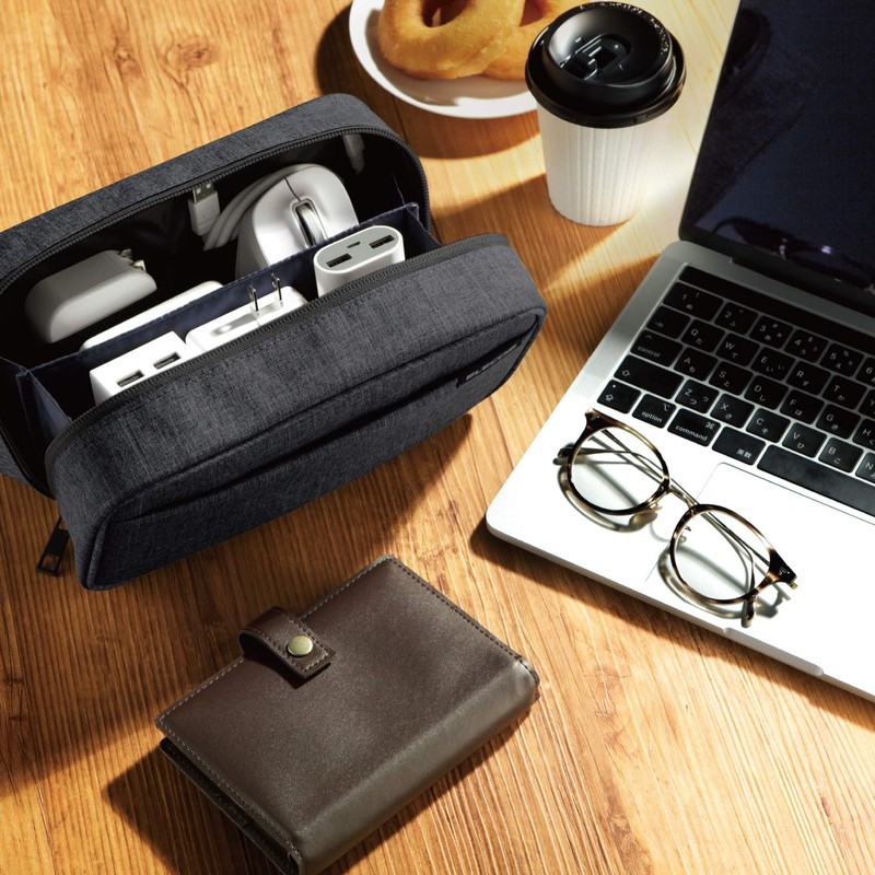Elecom BMA-GP14BK Gadget Pouch, Large Capacity, Freestanding, Travel, Business Trips,