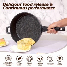 Nonstick Deep Frying Pan Skillet with Lid, 12 Inch Large Skillet, 5 Quarts Saute Pan, Granite Stone Non Stick Cooking Pan, Induction Compatible, PFOA Free
