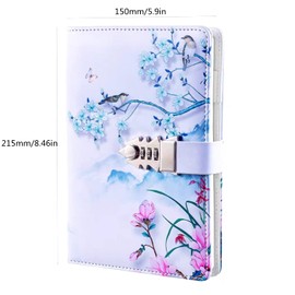 A5 PU Leather Journal with Password Lock for Women,Composition Notebook Journal Diary with Lock for Girls,Used as Travel Journal, Writing Journal,Fintness Journal and Daily Journal,White,StyleC