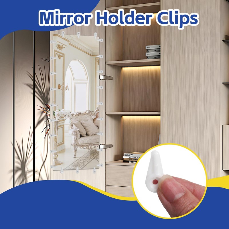 suiwotin 50pcs Mirror Hanging Clips, Glass Retainer Clips, Plastic Mirror